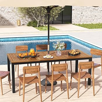 Tangkula 8-Person Outdoor Dining Table, 79 Inch Acacia Wood Patio